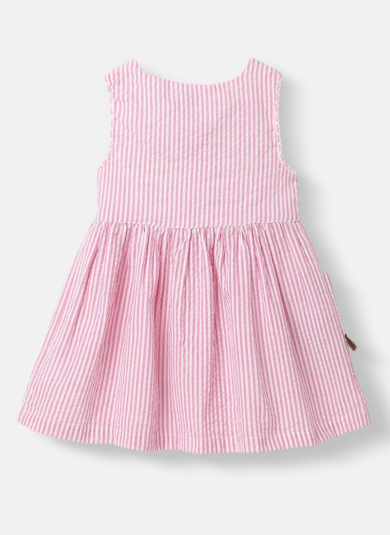 Nautinati Girls' 100% Cotton Striped, Camel & Cactus Embroidered Fit & Flare Dress - Image 4